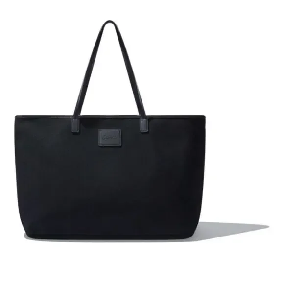 NWT Cleobella Canvas Vegan Leather Straps Zip Top Black Tote Hand Bag Large - Picture 3 of 5
